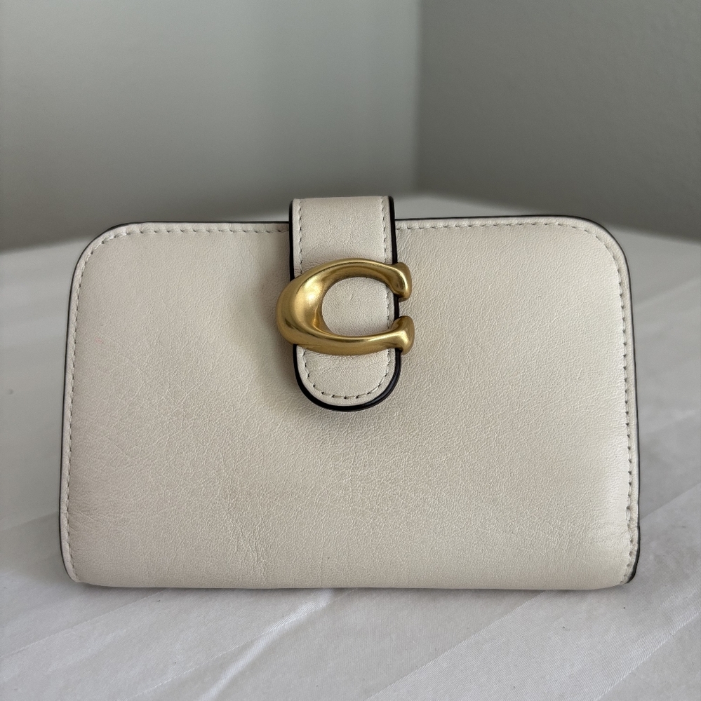 Coach Cream Leather Wallet with Gold Accent